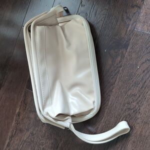 Cream Leather Wristlet Bag